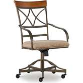Hamilton Swivel Dining Arm Chair in Taupe Beige Fabric & Metal (Set of 2)