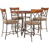 Hamilton 5 Piece Counter Dining Set in Cherry, Metal & Taupe Beige Fabric