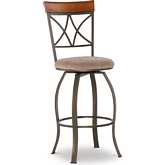 Hamilton Swivel Bar Stool in Cherry, Metal & Taupe Beige Fabric