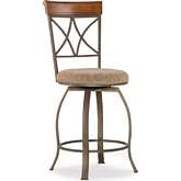 Hamilton Swivel Counter Stool in Cherry, Metal & Taupe Beige Fabric
