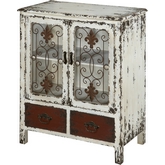 Parcel 2 Door 2 Drawer Console in Layered Antique White & Metal Scroll Work