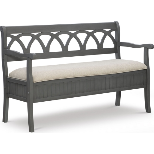 Elliana Storage Bench in Grey Wood & Beige Fabric