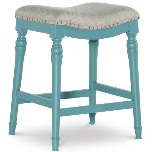 Hayes Counter Stool in Teal Blue with Grey Fabric Seat