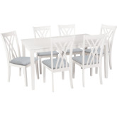 Maggie 7 Piece Dining Set in White Acacia & Grey Fabric