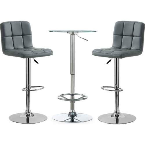 Jenna 3 Piece Pub Table Set in Grey Leatherette & Chrome