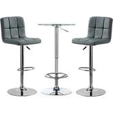 Jenna 3 Piece Pub Table Set in Grey Leatherette & Chrome