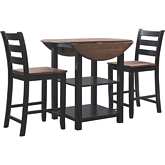 Colm 3 Piece Counter Dining Set in Brushed Oak & Black