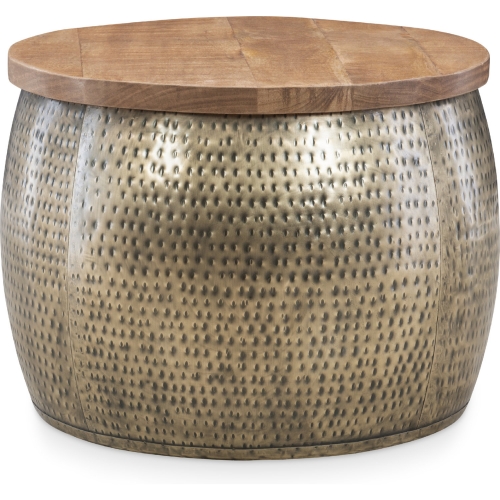 Royce Drum Coffee Table with Storage in Gold & Wood