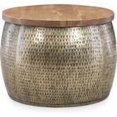 Royce Drum Coffee Table with Storage in Gold & Wood