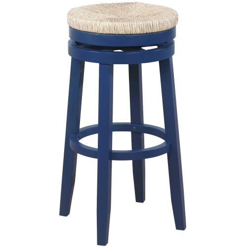 Morgan Swivel Bar Stool in Seagrass & Navy Blue Wood