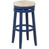 Morgan Swivel Bar Stool in Seagrass & Navy Blue Wood