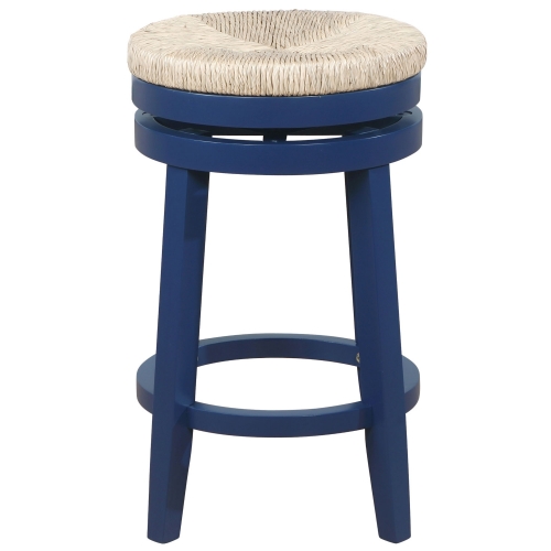 Morgan Swivel Counter Stool in Seagrass & Navy Blue Wood