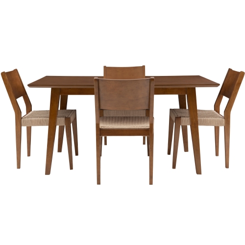 Cadence 5 Piece Dining Set in Brown Wood & Rope