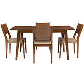 Cadence 5 Piece Dining Set in Brown Wood & Rope