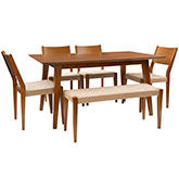 Cadence 6 Piece Dining Set in Brown Wood & Rope