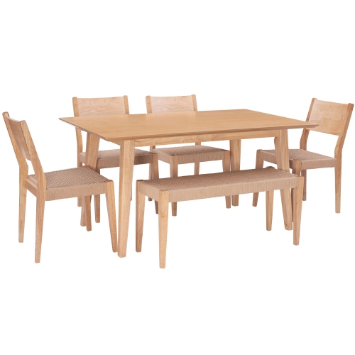 Cadence 6 Piece Dining Set in Natural Wood & Rope