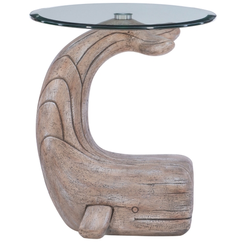 Moby Whale Side Table in Distressed Driftwood & Glass