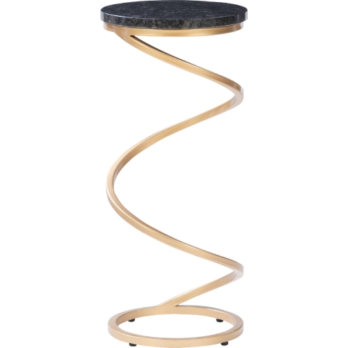 Rian Spiral Drink Side Table in Black Granite & Gold