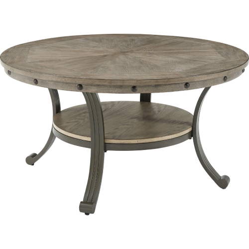 Franklin 36" Round Coffee Table in Pewter Wood & Metal