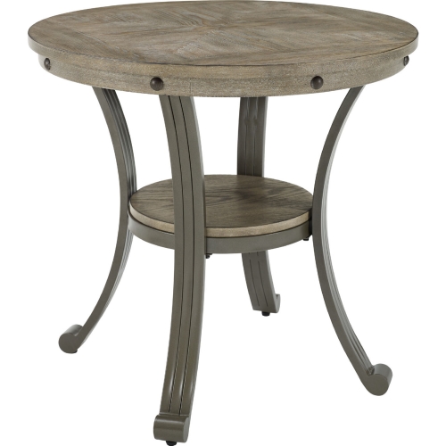 Franklin 24" Round Side Table in Pewter Wood & Metal