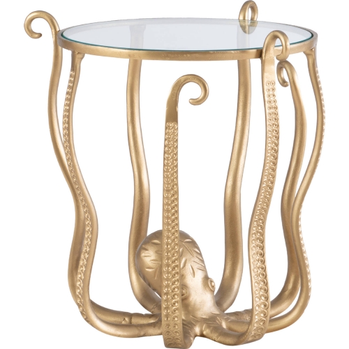 Octiana Octopus Side Table in Gold & Tempered Glass