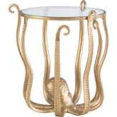 Octiana Octopus Side Table in Gold & Tempered Glass