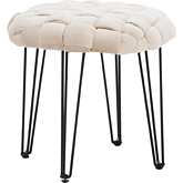 Shadbury Round Stool Ottoman in Cream Velvet & Black Metal