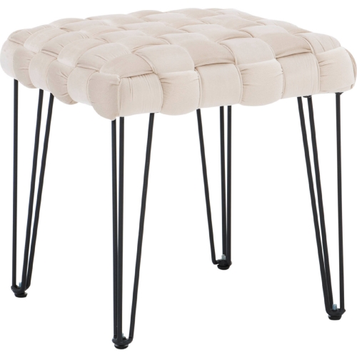 Shadbury Square Stool Ottoman in Cream Velvet & Black Metal