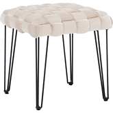 Shadbury Square Stool Ottoman in Cream Velvet & Black Metal