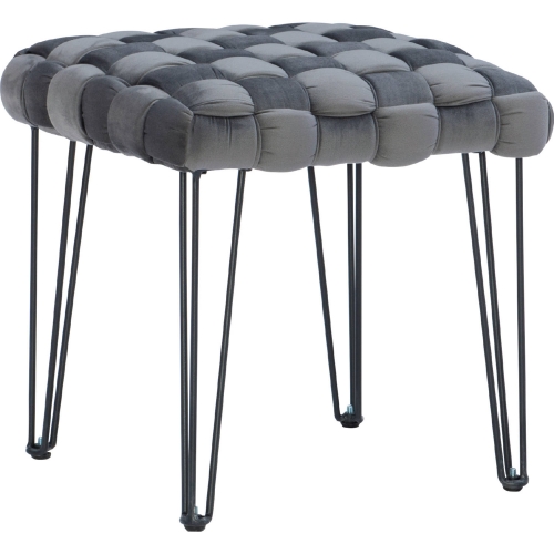 Shadbury Square Stool Ottoman in Grey Velvet & Black Metal