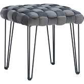 Shadbury Square Stool Ottoman in Grey Velvet & Black Metal