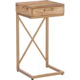 Cammie C Side Table in Natural Wood & Gold Metal