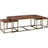 Ellery Coffee Table & 2 End Table Set in Wood & Gold Metal