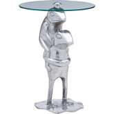 Freddie Frog Side Table in Polished Silver & Tempered Glass
