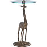 Gracette Giraffe Side Table in Antique Gold & Tempered Glass