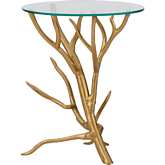 Burmil Branch Side Table in Gold Aluminum & Tempered Glass