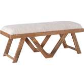 Byan Bench in Off White Fabric & Brown Wood