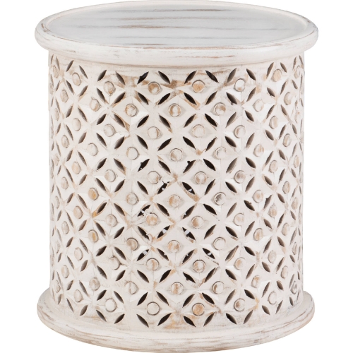 Inora Side Table in Distressed Antique White Wood