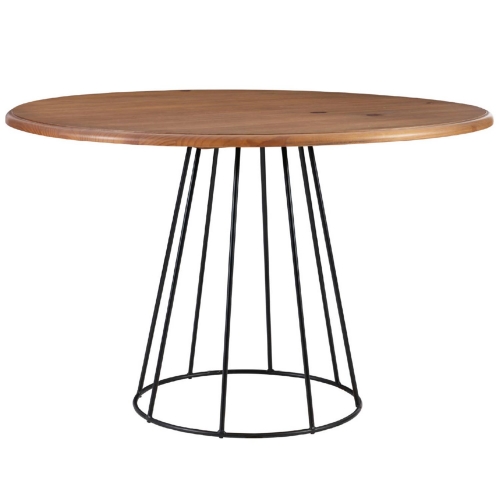 Sabine 47" Round Dining Table in Rustic Honey Wood & Black Metal