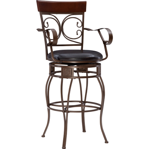 Beeson Big & Tall Arm Bar Stool in Brown Leatherette & Bronze