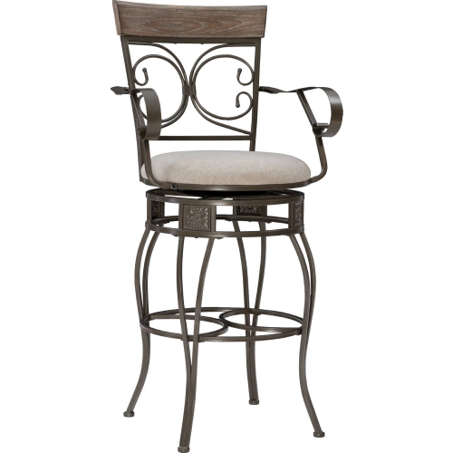 Beeson Big & Tall Arm Bar Stool in Light Grey Fabric & Pewter