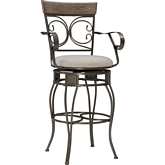 Beeson Big & Tall Arm Bar Stool in Light Grey Fabric & Pewter