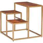 Carlo 3 Tiered Plant Stand Side Table in Mango Wood & Gold