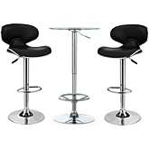 Jenna Adjustable 3 Piece Pub Set in Black Leatherette & Chrome