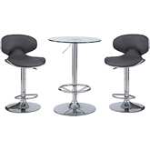 Jenna Adjustable 3 Piece Pub Set in Grey Leatherette & Chrome