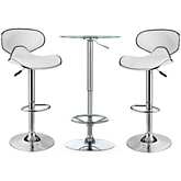 Jenna Adjustable 3 Piece Pub Set in White Leatherette & Chrome