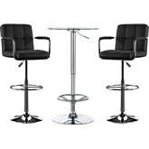 Jenna Quilted 3 Piece Pub Table Set in Black Leatherette & Chrome