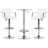 Jenna Quilted 3 Piece Pub Table Set in White Leatherette & Chrome