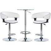 Jenna Barrel 3 Piece Pub Set in White Leatherette & Chrome
