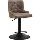 Chelten Adjustable Bar Stool in Tufted Brown Leatherette
